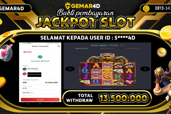 GEMAR4D JACKPOT SLOT WILD BANDITO Rp13.500.000